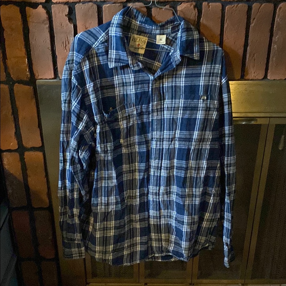 RedHead Blue and White Plaid Button Down Shirt